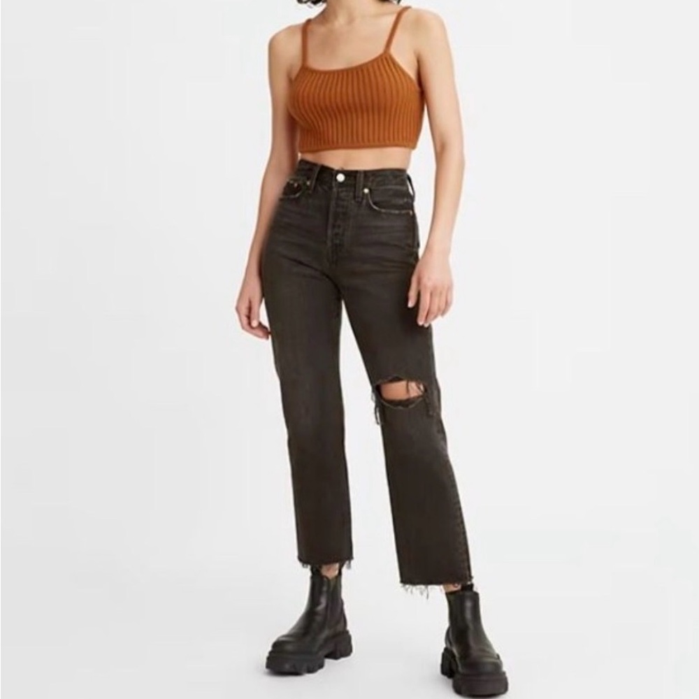 Levis Premium Wedgie Fit Jeans Womens 25 Black Button Fly Straight Leg Denim
